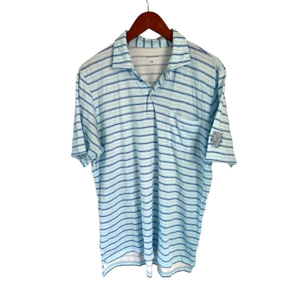 B DRADDY 100% PIMA Cotton Polo Shirt Pocket Embroidered Logo White Blue Pinstrip - Picture 3 of 10